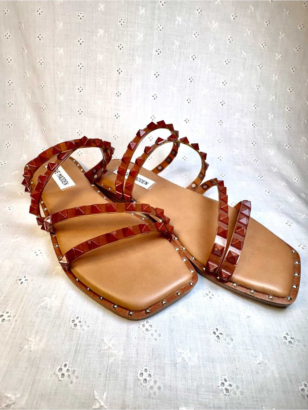 Steve Madden Brown Studded Strappy Flat Sandals